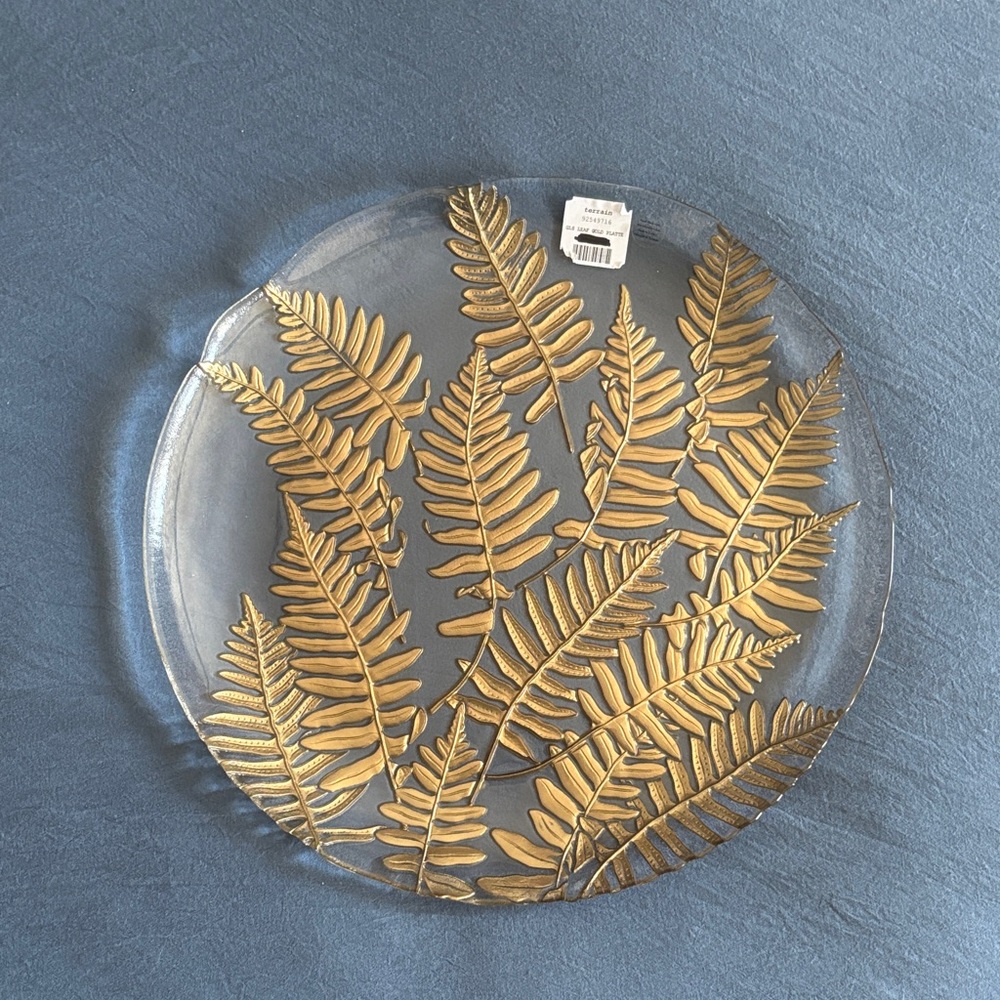 Decorative Gold Fern Glass Serving Platter